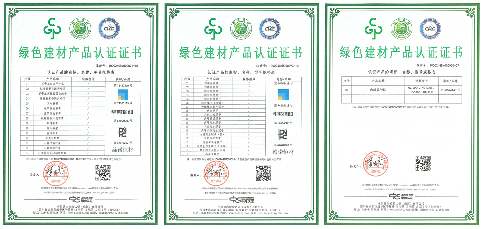華邦保和綠色建材產品認證證書